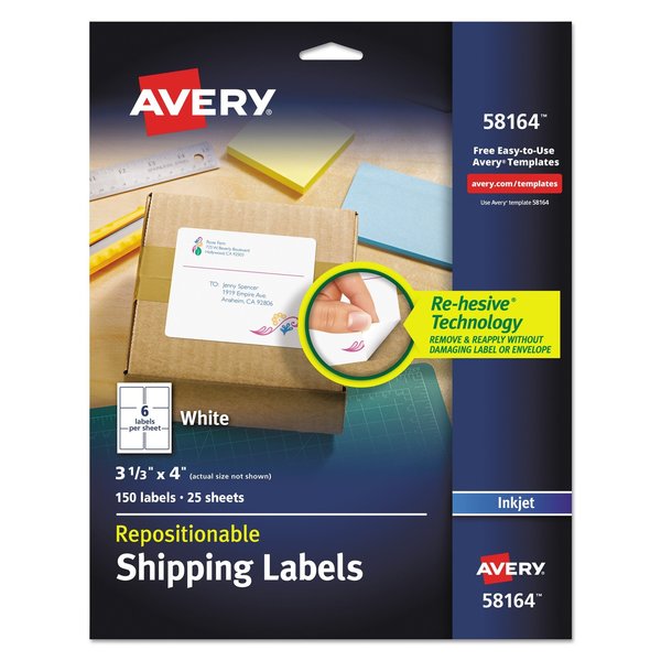 Avery Dennison Mailing Labels, 6Up, White, PK25 58164